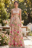 Blush Tulle A-Line Embroidered Long Floral Dress
