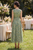 Dusty Green Ruched V-Neck Floral A Line Maxi Wedding Guest Dress with Bow
