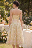 Light Yellow Corset Spaghetti Straps Floral A Line Maxi Wedding Guest Dress
