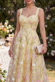 Thick Straps Floral Light Yellow A Line Midi Dress