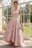 Blush A-Line Square Neck Jacquard Maxi Floral Dress