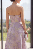 Dusty Lilac Jacquard Strapless A Line Maxi Floral Dress