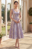 Dusty Lilac Floral Thick Straps Jacquard Maxi A Line Midi Dress
