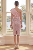 Sparkly One Shoulder Blush Bodycon Midi Dress