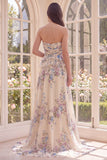 Basque Waist Apricot A Line Floral Maxi Dress with Ruffles