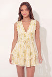 A-Line Mini Yellow Floral V-Neck Graduation Dress with Ruffles