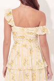 A-Line Yellow Floral Ruched Mini Graduation Dress with Ruffles