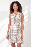 White Black Dot A-Line V-Neck Mini Graduation Dress with Ruffles