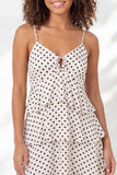 White Black Dot A-Line Tiered Spaghetti Straps Mini Graduation Dress