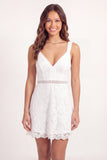 A-Line White Lace V-Neck Mini Graduation Dress
