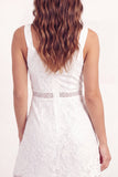 A-Line White Lace V-Neck Mini Graduation Dress
