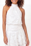 Halter Neck A-Line White Floral Mini Graduation Dress