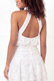 Halter Neck A-Line White Floral Mini Graduation Dress