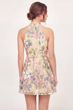 Yellow Halter Neck Tulle Floral Embroidered Mini Homecoming Dress