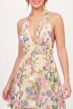 Tulle Floral A-Line Embroidered Halter Neck Yellow Mini Homecoming Dress