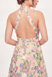 Tulle Floral A-Line Embroidered Halter Neck Yellow Mini Homecoming Dress
