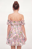 Tulle Off the Shoulder Floral A-Line Embroidered Pink Mini Graduation Dress