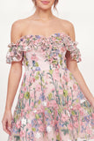 Tulle Off the Shoulder Floral A-Line Embroidered Pink Mini Graduation Dress