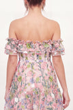 Tulle Off the Shoulder Floral A-Line Embroidered Pink Mini Graduation Dress