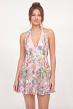 Tulle A-Line Halter Neck Floral Embroidered Pink Mini Graduation Dress