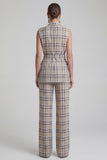 2-Piece Grey Grid Peak Lapel Double Breasted Women Suits