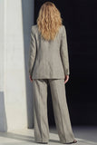 Grey 2-Piece Notched Lapel Women Suits with Pockets