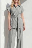 Grey Peak Lapel 2-Piece Women Suits with Belt