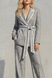Grey Peak Lapel 2-Piece Women Suits with Belt
