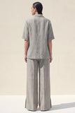 2-Piece Notched Lapel Grey Short Sleeve Women Suits
