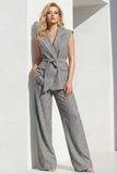 Grey Vertical Stripes 2-Piece Peak Lapel Women Suits