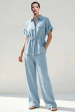 Blue Collared 2-Piece Women Suits with Pockets