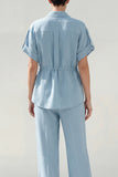 Blue Collared 2-Piece Women Suits with Pockets