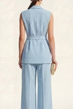 Shawl Lapel Blue 2-Piece Women Suits with Belt