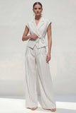 White Striped 2-Piece Notched Lapel Women Suits