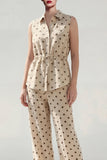Khaki Polka Dots 2-Piece Collared Women Suits