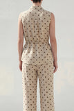 Khaki Polka Dots 2-Piece Collared Women Suits