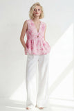 Pink One Button 2-Piece V Neck Printed Women Suits