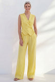 2 Piece Yellow Butter Shawl Lapel Double Breasted Business Suits with Pockets