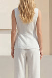 White Shawl Lapel Striped Wide Leg 2 Piece Business Suits with Sash