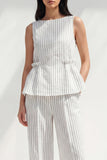 2 Piece White Boat Neck Ruffled Striped Slim Fit Business Suits