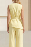Light Yellow Shawl Lapel 2 Piece Business Suits with Sash