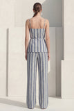 Dusty Blue Stripe Spaghetti Strap Single Breasted Women Suit with Belt