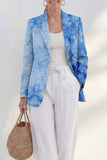 Blue Notched Lapel Single Breasted Slim Fit Women Suit