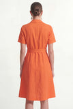 Orange Notched Lapel Single Breasted Short Work Dress with Belt