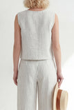 White Crew Neck Stripe Sleeveless Long Women Suit