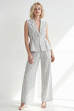 White Notched Lapel Stripe One Button Long Women Suit with Belt