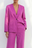 Fuchsia V-Neck One Button Satin Long Women Suit