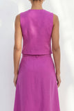 Fuchsia V-Neck Single Breasted Slim Fit Midi Work Dress with Belt