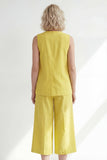 Butter Yellow V-Neck One Button Midi Sleevelsss Women Suit