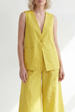 Butter Yellow V-Neck One Button Midi Sleevelsss Women Suit